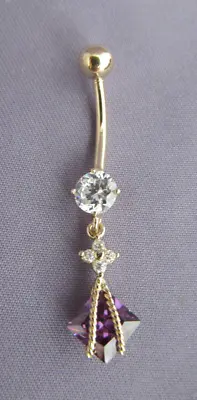 Vintage Jts 10k Gold Clear Purple Princess Rhinestone Dangle Navel Belly Ring • $179.99