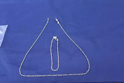 Jewelry Set Figaro Matching Necklace & Bracelet Silver-plated Unisex Set • $22.79