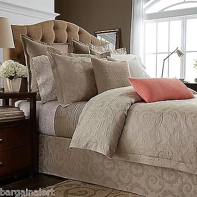 3pc WAMSUTTA ASHBY  FULL QUEEN DUVET COVER BISQUE MATELASSE DAMASK SCROLL • $149.99