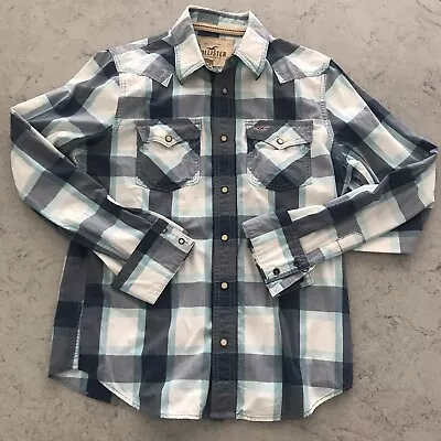 $25.99 • Buy Hollister Plaid Shirt Mens Medium Checked Long Sleeve Button Up Pearl Snap