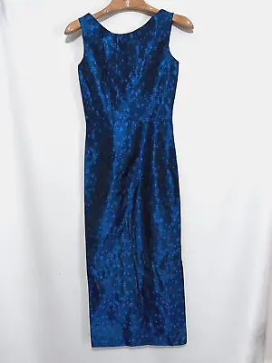 Vintage 1960s Dress Blue Cocktail Evening Brocade Sleeveless BEAUTIFUL • $45