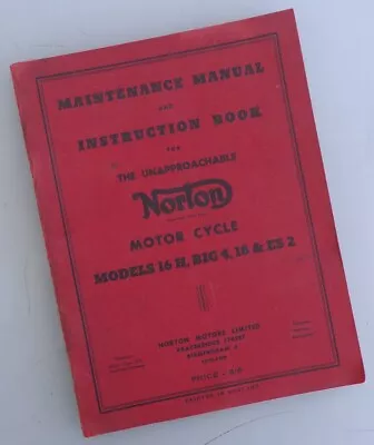 1940-1950's NORTON MOTORCYCLE ORIGINAL FACTORY MANUAL BOOK 16H BIG 4 18 ES2 • $39.95