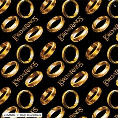 100% Cotton Fabric Lord Of The Rings Tossed Gold Ring Movie Film 110cm Wide • £13