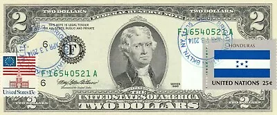 $2 Dollars 1995 Stamp Cancel Flag Of Un From Honduras   Value $125 • $125