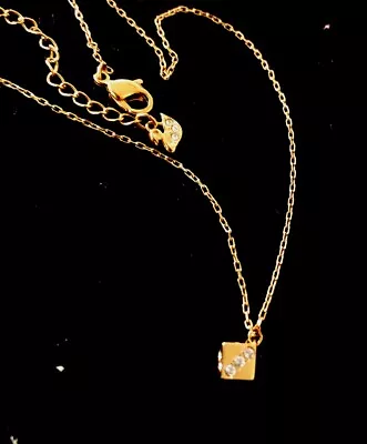 Cute Genuine Swarovski Pendant Dice Necklace Gold Tone • $50