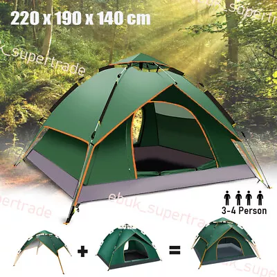 3-4 Man Instant Dome Pop Up Tent Beach Camping Tent Double Layer Shelter Outdoor • £50