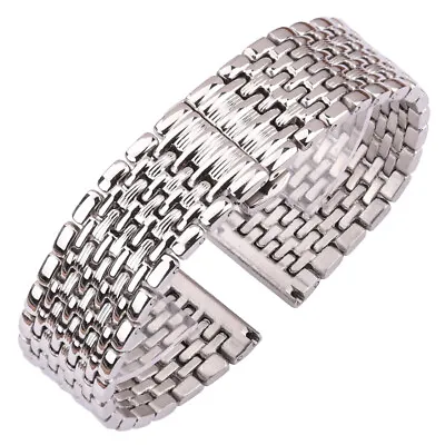 Stainless Steel Watch Bracelet Strap Silver Polished Solid Metal Watchband • $11.21