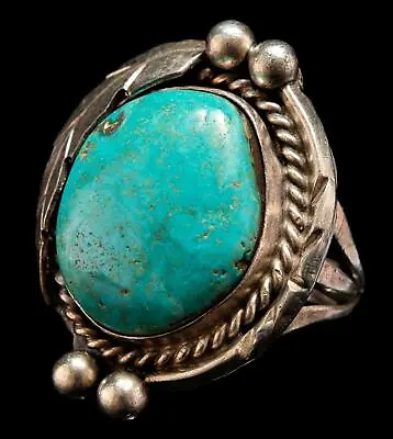 Vintage Sterling Silver Turquoise Beads & Twisted Rope Ring • $155