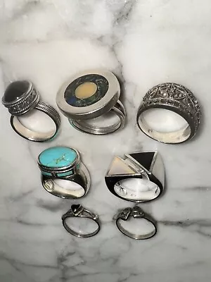 VTG 7 Pc Mexican Silver And Sterling 925 Jewelry Lot Rings Natural Stone • $99.99