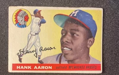 1955 Topps #47 Hank Aaron Milwaukee Braves 2nd Year • $300