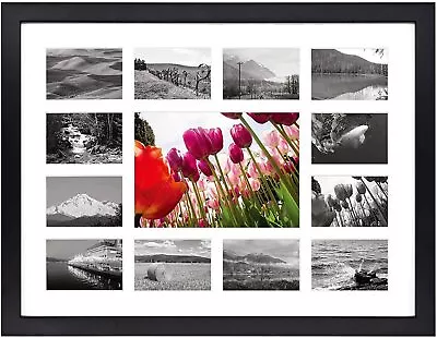 12x16 Collage Wood Photo Frame 13-Opening Picture With White Mat Black • $25.99