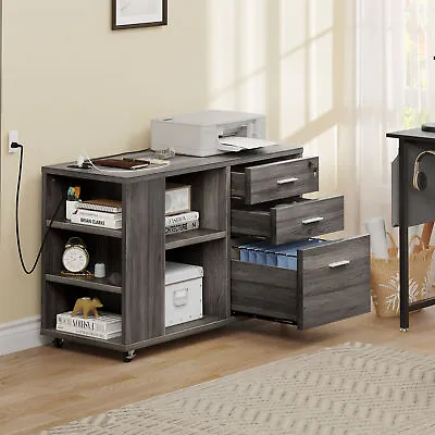 $95.99 • Buy Mobile File Cabinet 3 Drawer Filing Cabinet With Charging Station & USB Ports