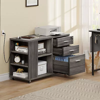 Mobile File Cabinet 3 Drawer Filing Cabinet With Charging Station & USB Ports • $98.72