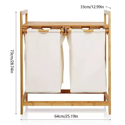 Bamboo Frame Laundry Hamper With Dual Basket Two-Sections Removable Laundry Bags • $37.05