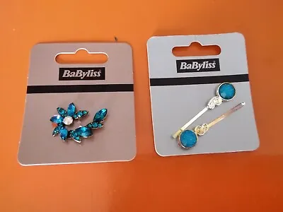 Set Of Two  Sparkly Hair Clasp And Slide . Shiny  Blue Gems BN .  • £6