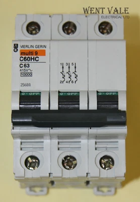 £37.95 • Buy Merlin Gerin Multi 9 - C60HC363 - 63a Type C Triple Pole MCB Used