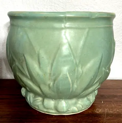 Antique 1920s Brush McCoy Pottery Water Lily Pattern Green Jardiniere Planter 8  • $89.99