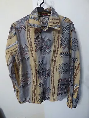 £7 • Buy Broadway Mens Festival Button Up Shirt Abstract Aztec Hippy Long Sleeve Size M