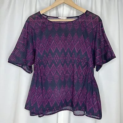 Gorman Purple Print Cotton Top Blouse Size 10 Short Sleeve Relaxed Casual Womens • $25