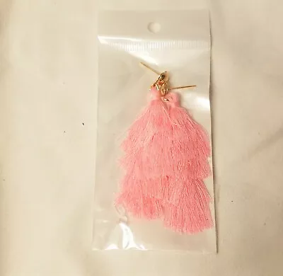 NWT Pink Tassel Boho Gold Tone Drop Dangle Post Earrings Middle Eastern • $4.99