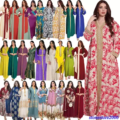 Muslim Abaya Maxi Dress Ramadan Kaftan Women Long Dubai Caftan Gown Islamic Robe • £22.26