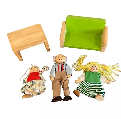 Melissa And Doug Pintoy Dollhouse Wooden Dolls Lot Of 3 People Couch Table • $14.69