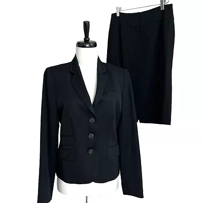 J Crew Black Two Piece Wool Skirt Suit Set Womens 8 Jacket Blazer Pencil Office • $69.99