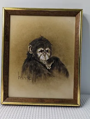 Monkey Contemplating Oil Painting Peggy Harris 1982 Signed Framed Vintage • $49.99