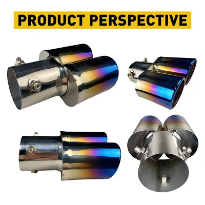 Auto Blue Dual Exhaust Pipe Tailpipe Stainless Steel Tail Muffler Tip Throat • $19.99