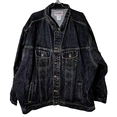 Wrangler Men 5X Rugged Wear Black Button Denim Trucker Jean Jacket • $44.85