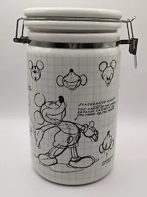 Disney MICKEY Sketchbook Hinge Jar Large Canister 8  White Hinged Clamped Lid • $21.73