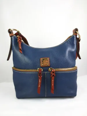 Dooney & Burke Small Wexford Pocket Bag Pebble Leather Blue Hobo Purse Handbag • $79.99