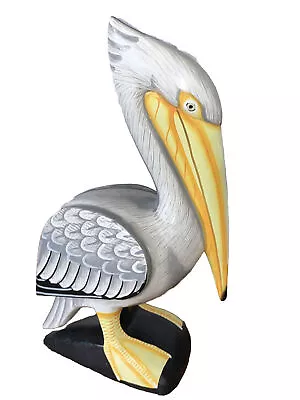 12” White Pelican On Base Hand Carved Wood Tropical Sculpture Bird Decor • $25