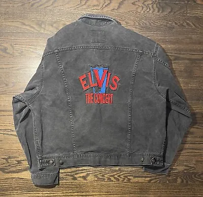 Vintage Elvis Presley Concert 2000 Tour Black Denim Jacket 100% Cotton Men’s XL • $179.99