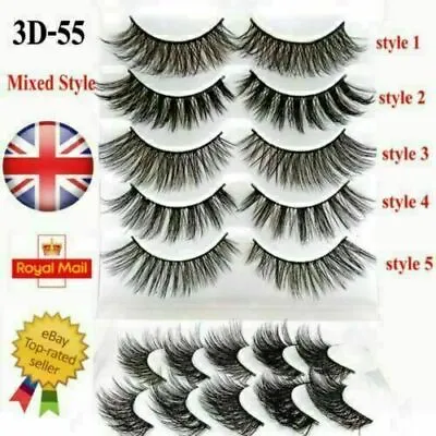 3D Mink Wispy 5 Pair Eyelashes Thick Natural Fake False Magnetic Lashes Fluffy P • £2.99