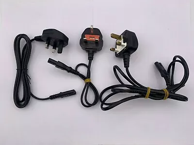 LOT OF 3 Fig 8 Mains Power Lead Cable UK Plug Cord IEC C7 For TV Sky Box Radio • £7.49