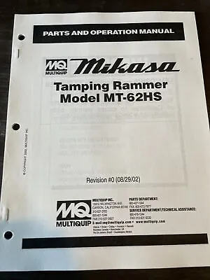 Mikasa Multiquip MT62HS Tamping Rammer Jumping Jack Parts Operation Manual Book • $54.99