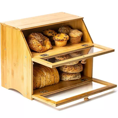 2-Layer Bread Box For Kitchen Counter Large Capacity Container With Clear Window • $39.99