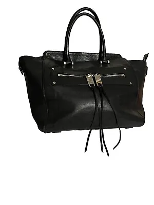Milly Women’s Large Black Leather Handbag With Double Handles Silver Hardware • $69.99