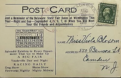 Wilmington Delaware Postcard Delaware State Fair Invitation Vintage 1916 VG • $9.99