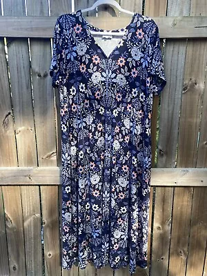 J. Jill Pure Jill Maxi Dress Blue Floral Soft Button Down Dres Women's Size  L? • $19.49