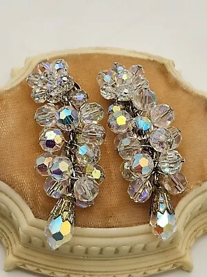 Vintage Glass Aurora Borealis Beaded Clip Earrings • $13