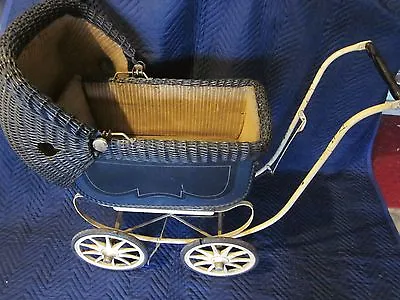 Wicker Doll Baby Carriage Buggy Stroller Pram Victorian Canopy ~ VINTAGE ANTIQUE • $124.95