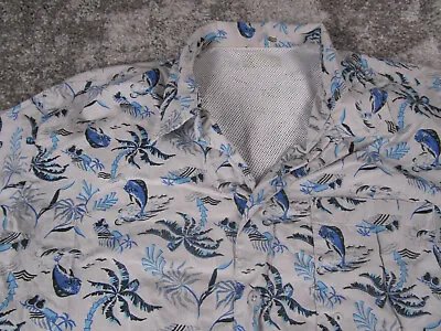 Columbia PFG Shirt Mens Large Gray All Over Print Fishing Vented Outdoor Mahi • $11.62