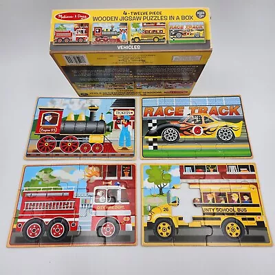 Melissa And Doug Wooden 12 Piece Jigsaw Puzzles In A Box Vehicles Flaw • $4.95