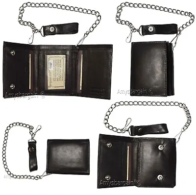 Men's Genuine Leather Trifold Chain Wallet; Motorcycle Trucker Biker Wallet #1 • $15.96