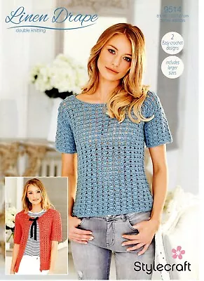 Women's Vest Top & Cardigan Crochet Pattern – Stylecraft Linen Drape DK No.9514 • £3.95