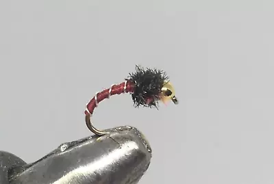 One Dozen (12) - Tungsten Beadhead Zebra Midge - Red/Peacock - Nymph • $14.99