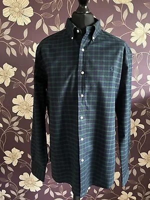 Ralph Lauren Men Oxford Shirt Tartan Plaid XL Slim Fit Green Check Long Sleeve • £26