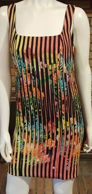 $150 • Buy Mary Katrantzou Striped Multicolor Floral Sheath Dress Size 10
